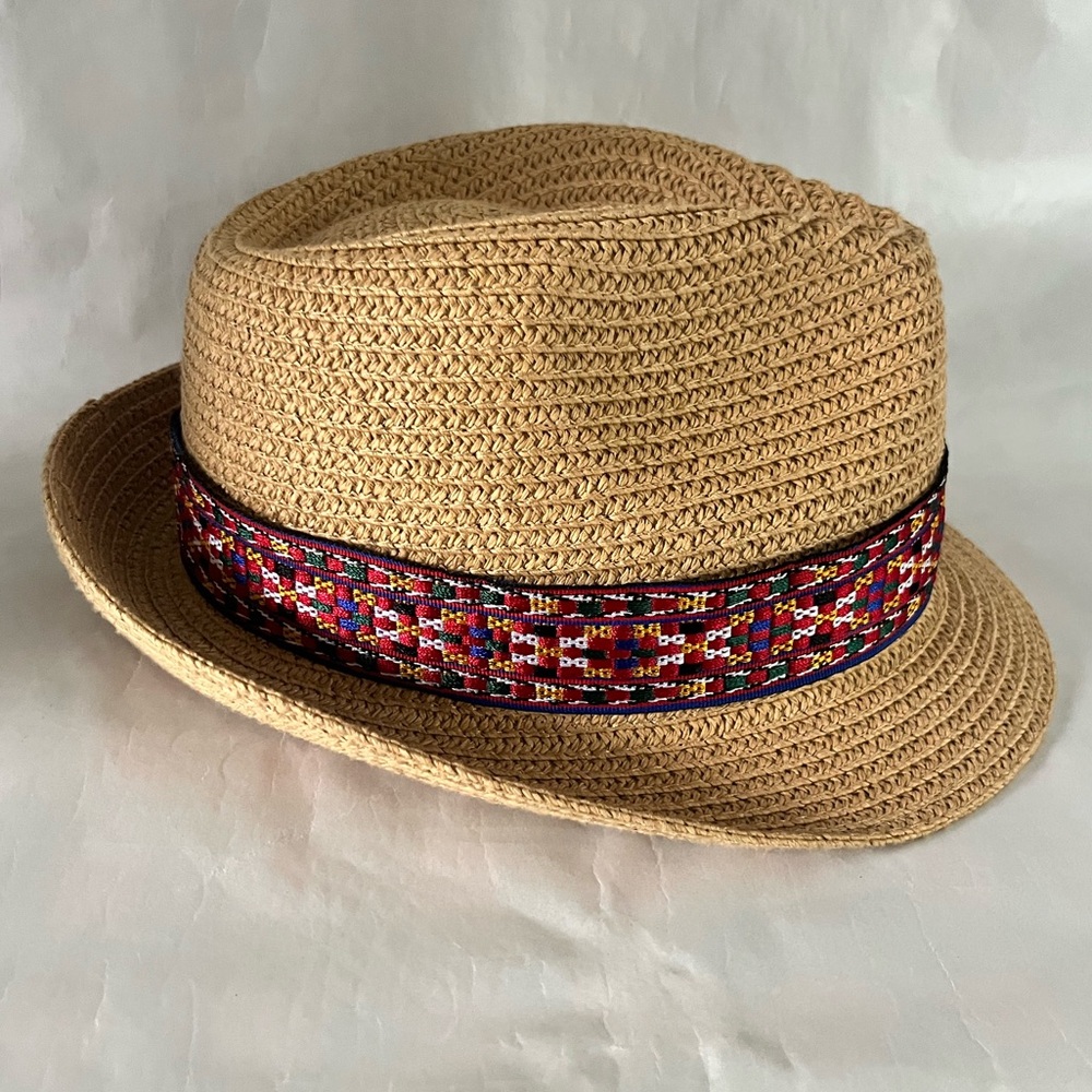 Magid Unisex Tan Paper Straw Fedora Hat with red band